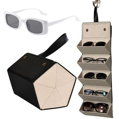 5-Slot Sunglass Travel Case with Bonus Pair of White Retro Sunglasses